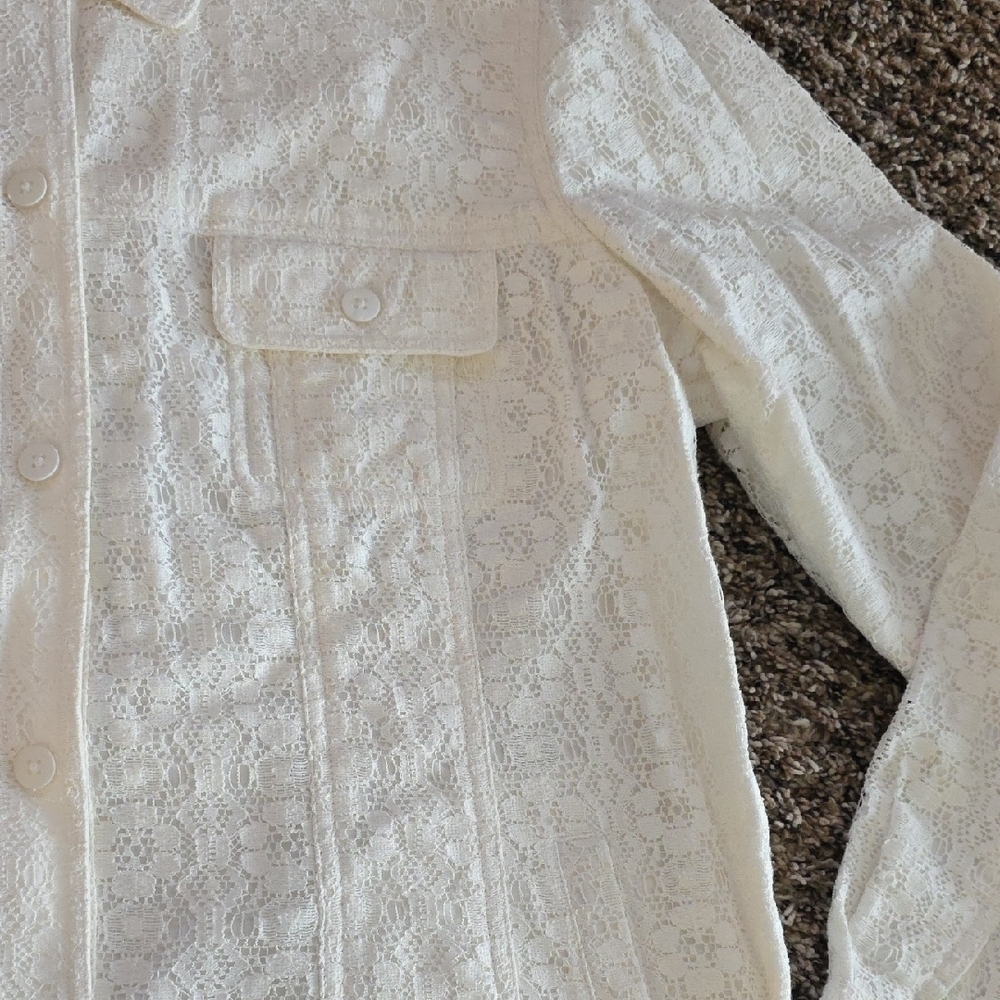 Cream Lace Button-Front Jacket - Picture 3 of 4